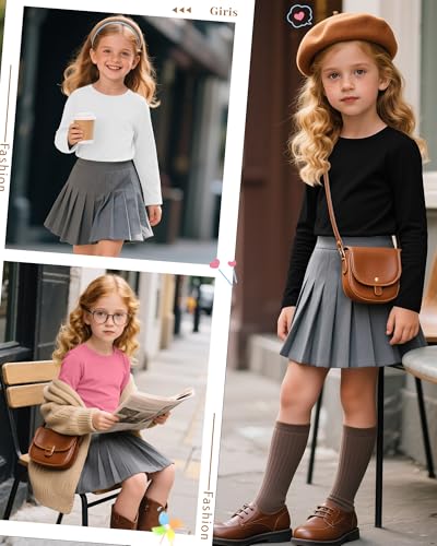 5 Pack Girls' Long Sleeve Shirts Kids Crewneck Basic Tees Solid Color Fall Winter Tops Bulk 5-14 Years2