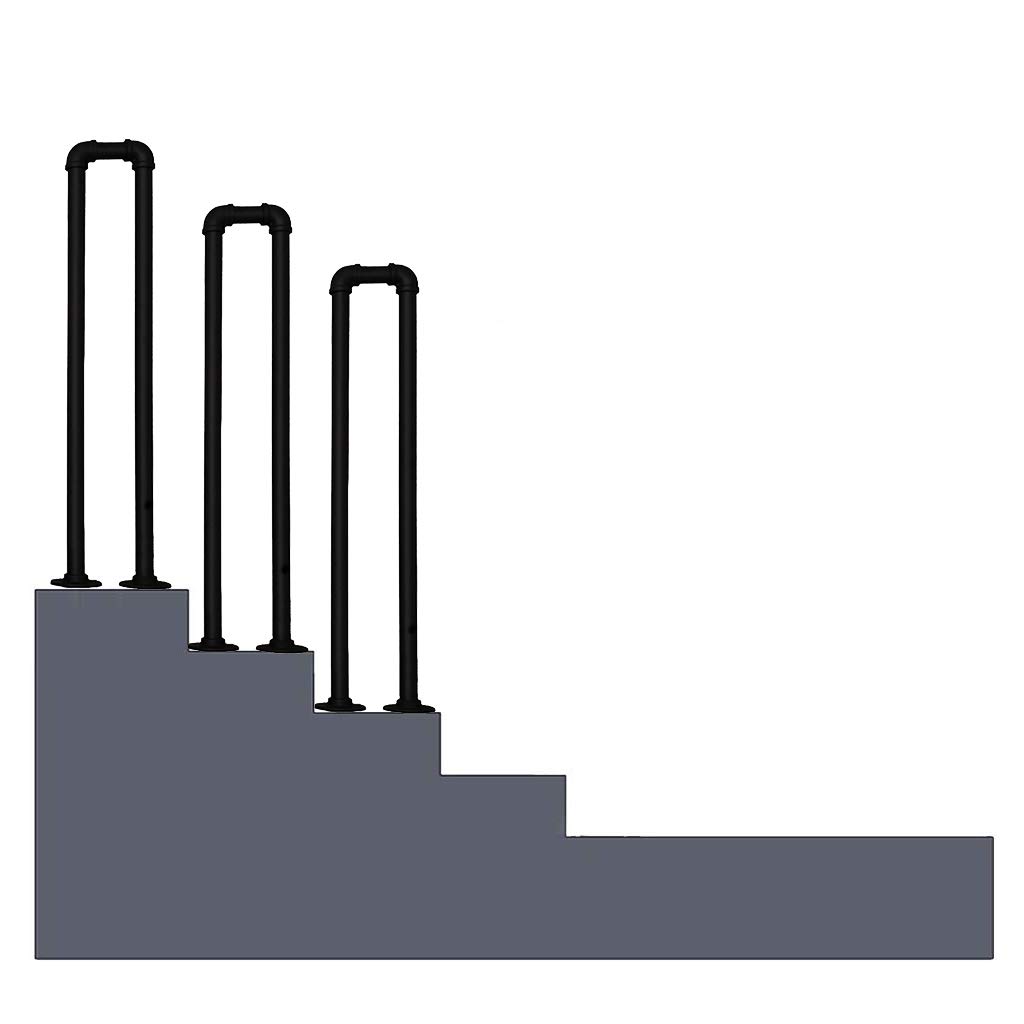 Handrail with Installation Kit Industrial Wrought Iron Pipe, U-Type Safety Stair Railing 1 or 4 Steps for Bars, Corridor, Lofts, Garage Steps