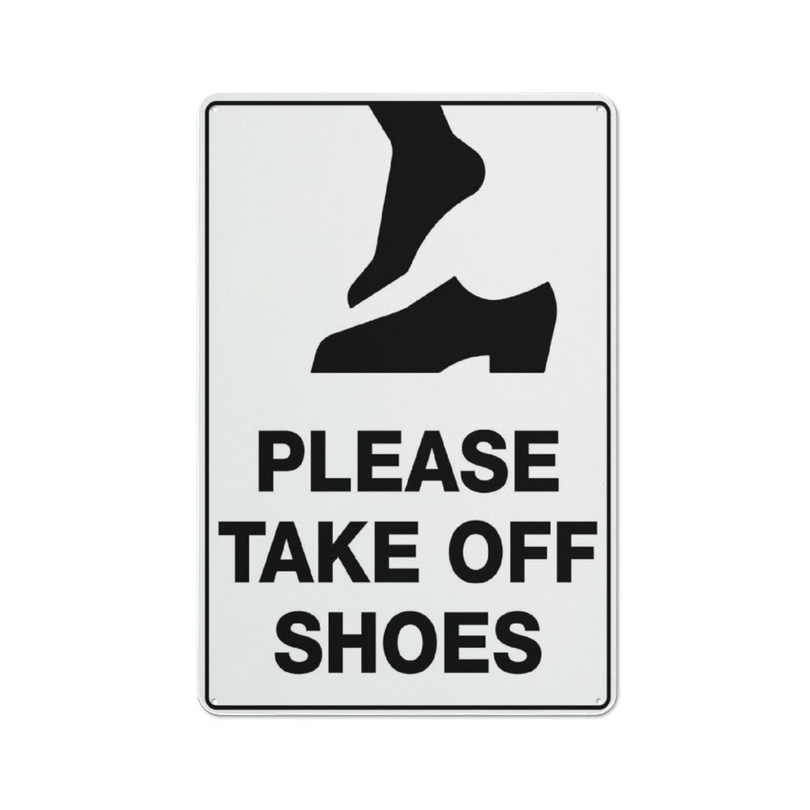 Please Take Off Shoes Sign, 8x12 Inch Rust-Free Metal Aluminum for House, Door, Office, Business, Yard, Pre-Drilled Holes, Weather Resistant