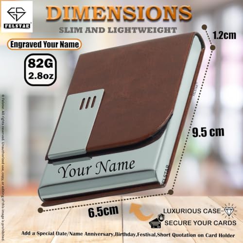 Image of FELSTAR Customized /Personalized Card Holder with Name Engraved, PU Leather Professional Business Visiting Card Holder /Credit Card Holders Men Women, Corporate Gift for Employees (Brown)