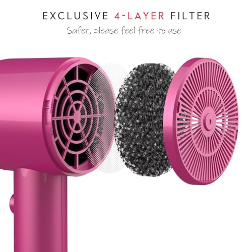 Image of AINA Hair Dryer with Diffuser,Comb Full-Featured Blow Dryer 110V(Neon Pink) | 3 Heat /2 Speed;Cold shut button;Lightweight;Compact Size;High Temp;Low Airflow;Same Results;Less Expense