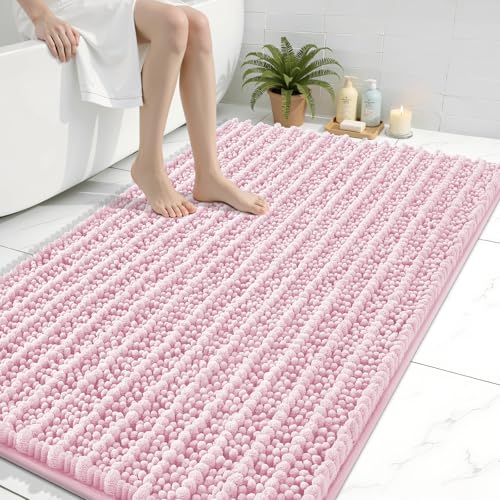 Image of Arotive Luxury Large Bathroom Rugs 47x32, Extra Soft Thick Absorbent Shaggy Chenille Bath Rugs, Machine Wash Dry, Bath Mats for Bathroom Floor, Tub and Shower, Home Decor Accessories, Pink