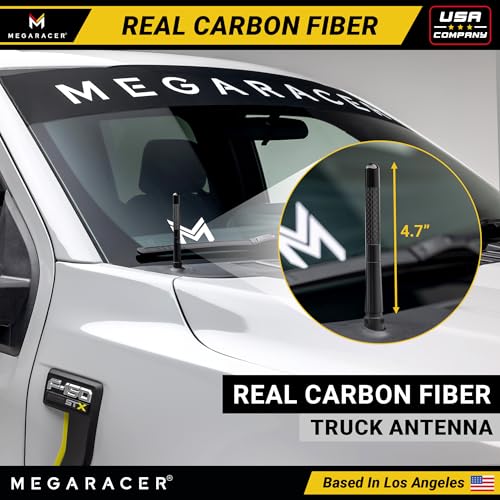 Image of 5 inch Short Black Carbon Fiber Truck Antenna for Ford F150 F250 Bronco RAM 1500 Chevy Silverado GMC Sierra Wrangler Gladiator Tundra Tacoma RAV4 Rogue, Car Wash Safe, Small Stubby Replacement Accessories