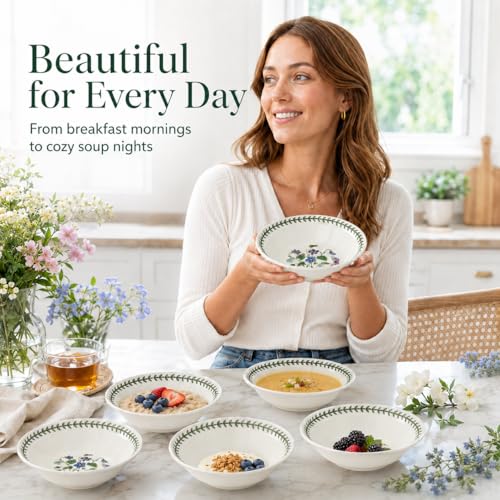 Image of Portmeirion Botanic Garden Oatmeal /Soup Bowls, Set of 6 Assorted Motifs
