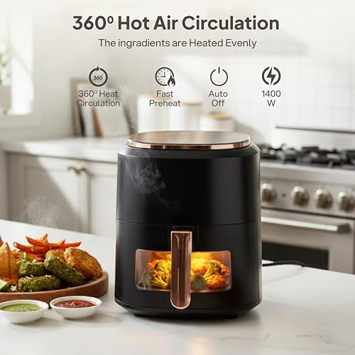 Image of CELLO Smart Pro Air Fryer 4.5L For Kitchen, 1400W | 360 Hot Air Circulation, Touch Control Panel, Uses Up to 90% Less Fat, Healthy Oil-Free Cooking | For Roast Grill Bake Reheat Crisp & Everyday Use
