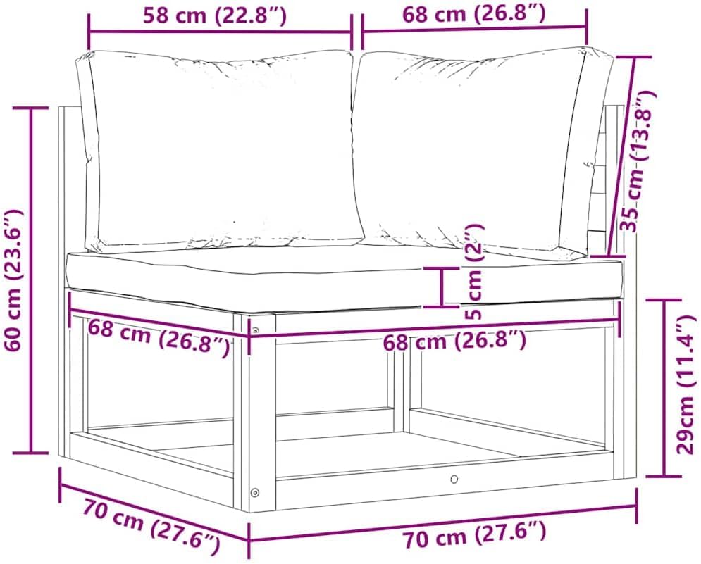 vidaXL Outdoor Solid Acacia Wood Sectional Corner Sofa with Cream White Cushions, Customizable Configurations, Weather-Resistant and Durable