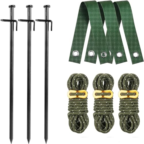 Tree Stake Kit, Heavy Duty Tree Stake Kits Include 3 PCS Steel Stakes(11.8 Inch), Tree Straps(15.8inch), and Rope (13.12 Feet) for Supports Kits for Young Trees Against Bad Weather