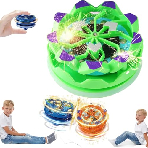 Image of REIL RAID Fingertip Gyro,Handheld Gyroscope,Luminous Spinning Gyroscope Battle Decompression Toy,Creative Gyroscope Toy for Kids,Collision Light up Spinning Top Toy (Green)