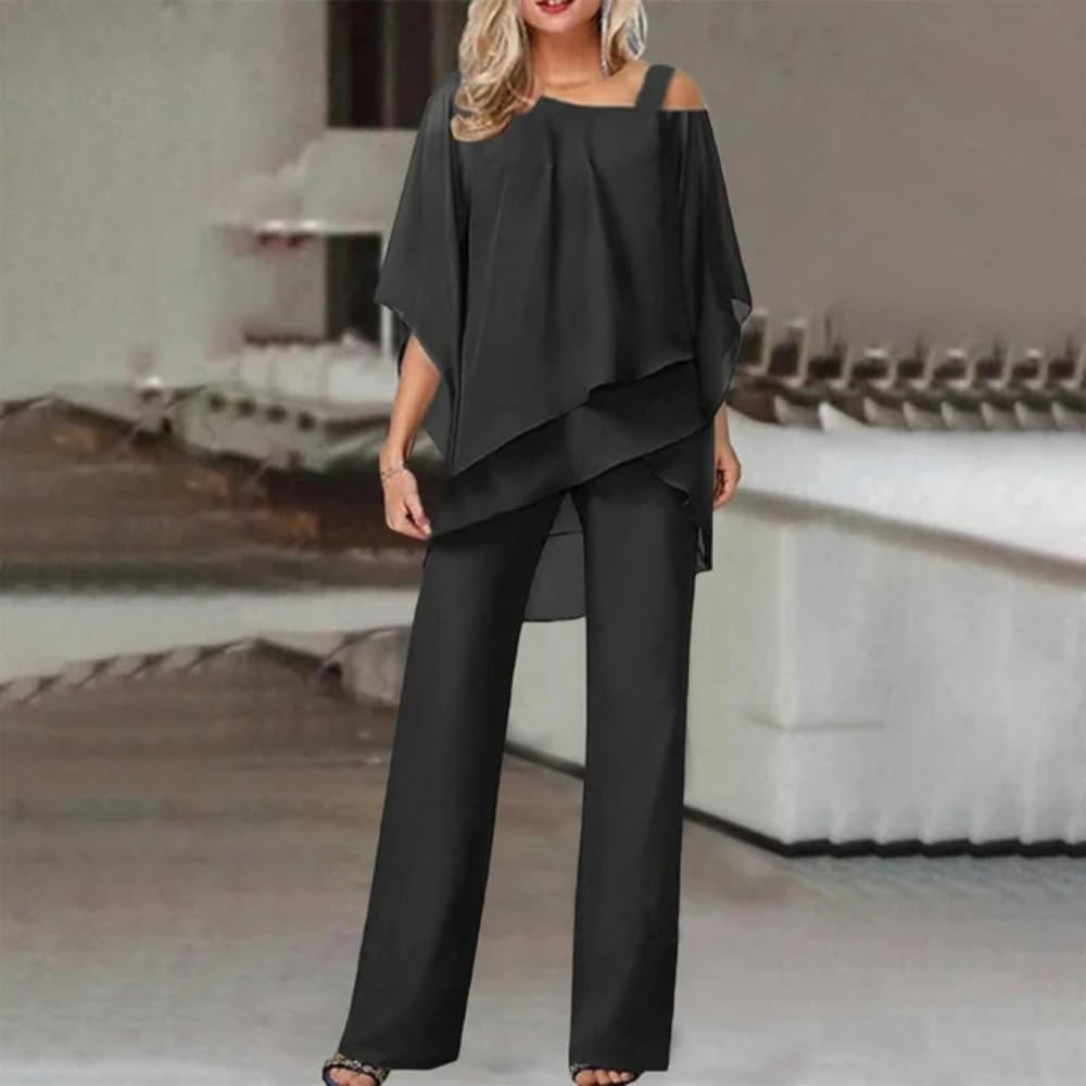 Damen Hosenanzug Elegant Batwing Ärmel Shirts Hose Zweiteiler Sommer Outfits Sets Festlich Abendanzug Einfarbig Freizeitanzug Outfit