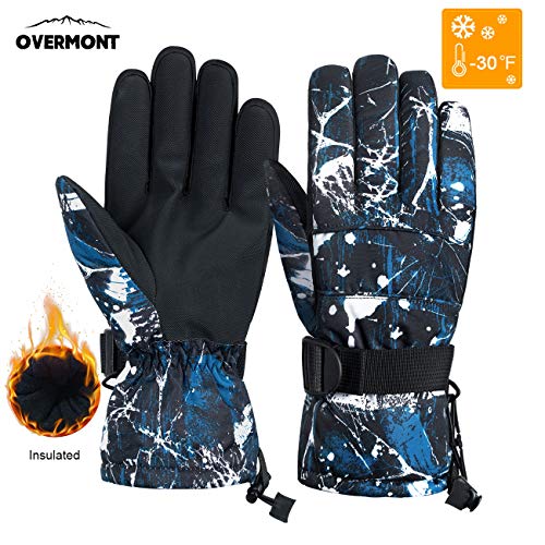 Overmont Gants de Ski en matériau antidérapant 3D Type de PVC Gants imperméables pour Les Sports d'hiver (Noir et Bleu)