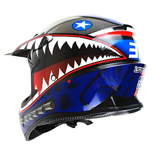 1Storm Adult Motocross Helmet Bmx Mx Atv Dirt Bike Downhill Mountain Bike Helmet Racing Style Hky_Sc09S; Shark Blue #TOP6