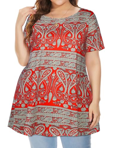 Image of JOELLYUS Plus Size Tops for Women Tunic Floral Casual Short Sleeves T Shirts Flowy Blouses 2026