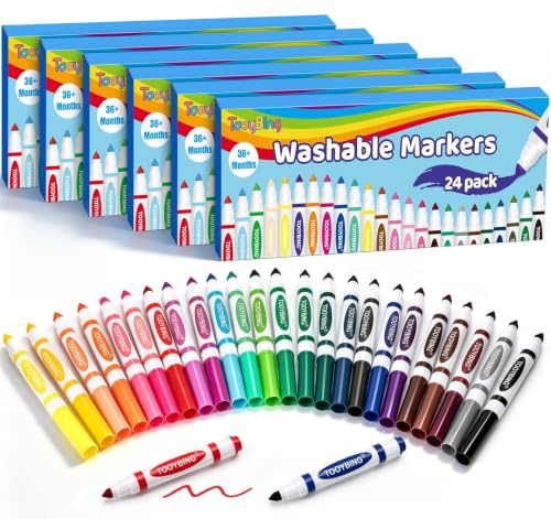 Image of Washable Markers Bulk (144 Count, 6 Box), Broad Line Markers for Kids with Conical Tip, Assorted Colors, Drawing Essential for School Classroom, Student Must Have for Coloring Book, Art Craft Supplies