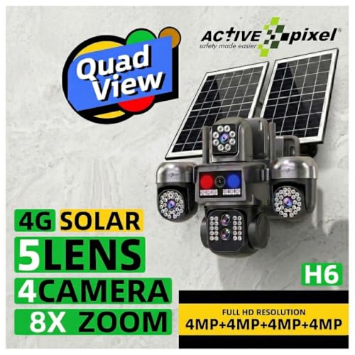 Image of Active Pixel 4G 4MP Solar Security Outdoor 4 Camera Setup with 8X Zoom PTZ Main Lens 360 Pan Tilt | Dual Screen View | SIM Supported No WiFi CCTV | Color Night Vision | AI Motion Detection -H6