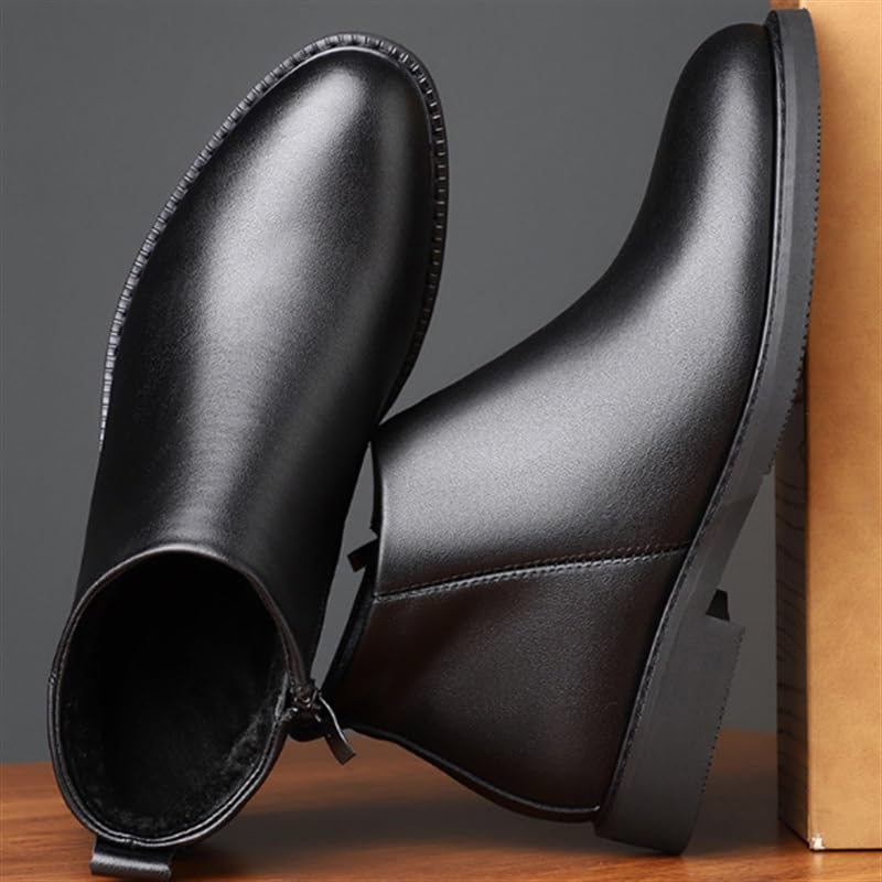 Men's Pointed Toe Leather Shoes Men Boots Side Zipper Lightweight Warm Shoes Anti-Slip Standard Size Polished Finish Business Casual Dress Shoes3