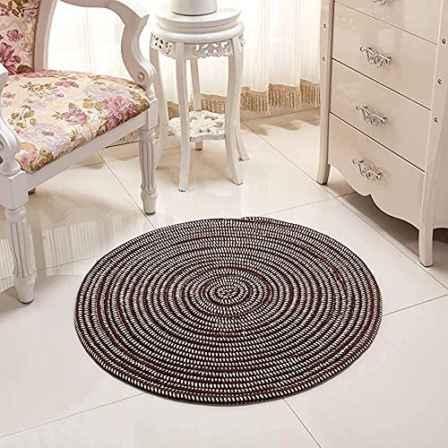 Hand Woven Round Area Rugs Living Room Bedroom Study Computer Chair Cushion Base Mat Round Carpet Lifts Basket Swivel Chair Pad Coffee Table Rug(2' Round, Brown/White) #TOP3