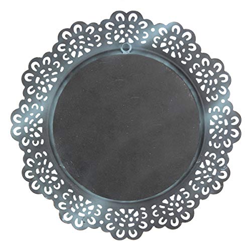 Stonebriar Round Decorative Metal Lace Hanging Wall Mirror with Attached Hanger, Blue with Brass Highlights - Image 5