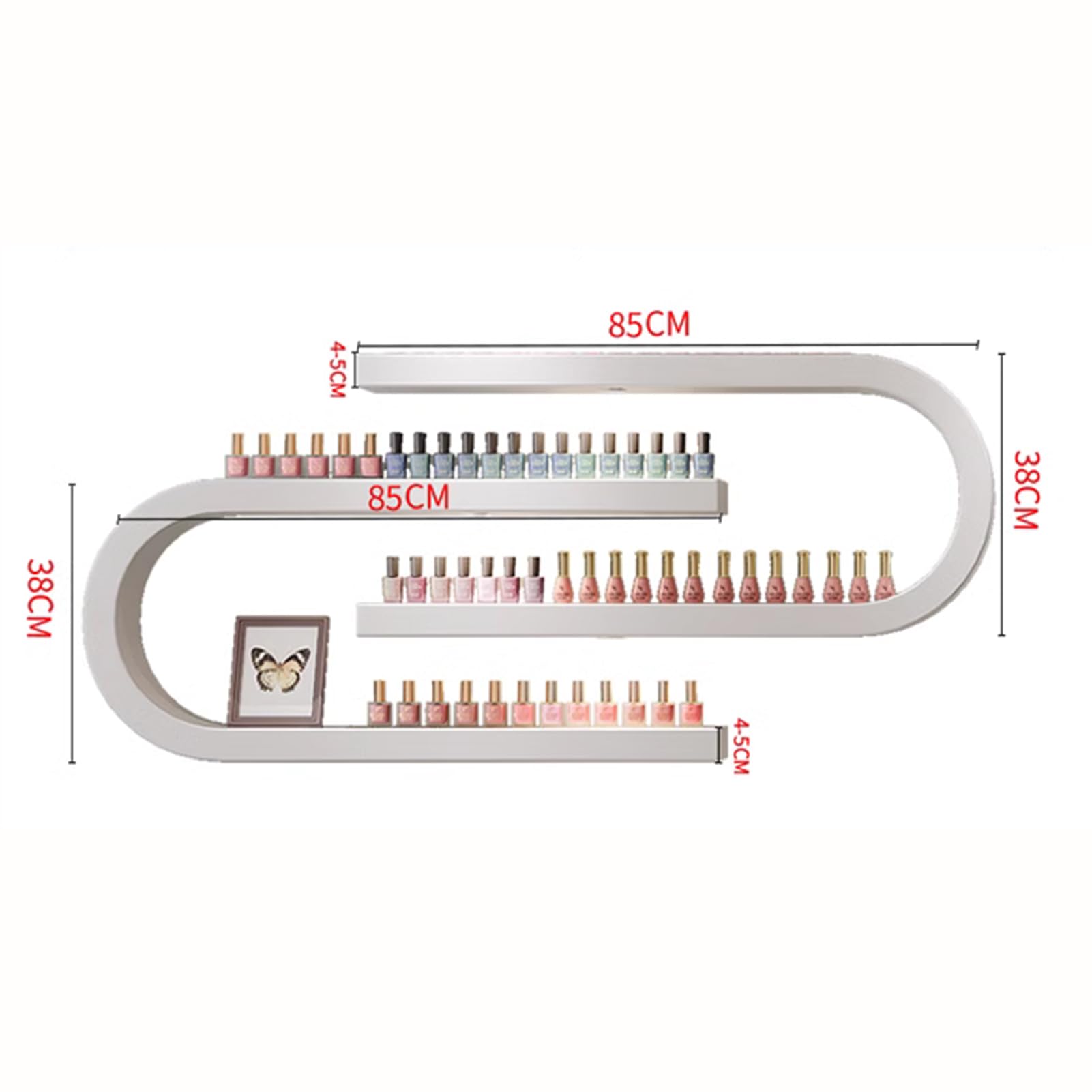 2 Piezas De Esmalte De UñAs En Forma De U Estantes De ExhibicióN, SalóN De UñAs CosméTicos Estante Colgante De Pared, De Estilo Minimalista Aceite Esencial Botella De Almacenamiento De Rack,Blanco