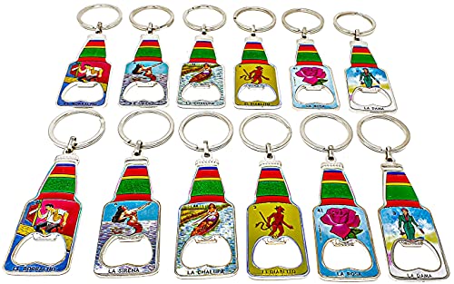 Mexican Loteria Keychain bottle opener party favor 12 pcs. Assorted fun Mexican party favors For Cinco de mayo, Fiestas, Birthday Parties, Mexican novelty gifts. (Design B1)…