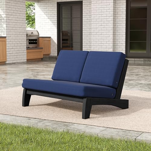 Image of Pia Ricoo 1-Piece Patio Furniture Set, Outdoor Loveseat with 4.5-Inch Thick Cushions, All-Weather Outdoor Sofa for Backyard, Deck, Lawn - Navy /Dark (Split Back)