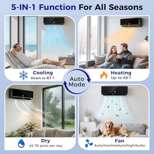 Image of Mini Split Air Conditioner - 12000 BTU Ductless Mini Split Ac /Heating System, 115V 20 SEER2 Wifi Enabled Inverter, Split AC Unit with Precharged Heat Pump, 750Sq.Ft, Installation Kit