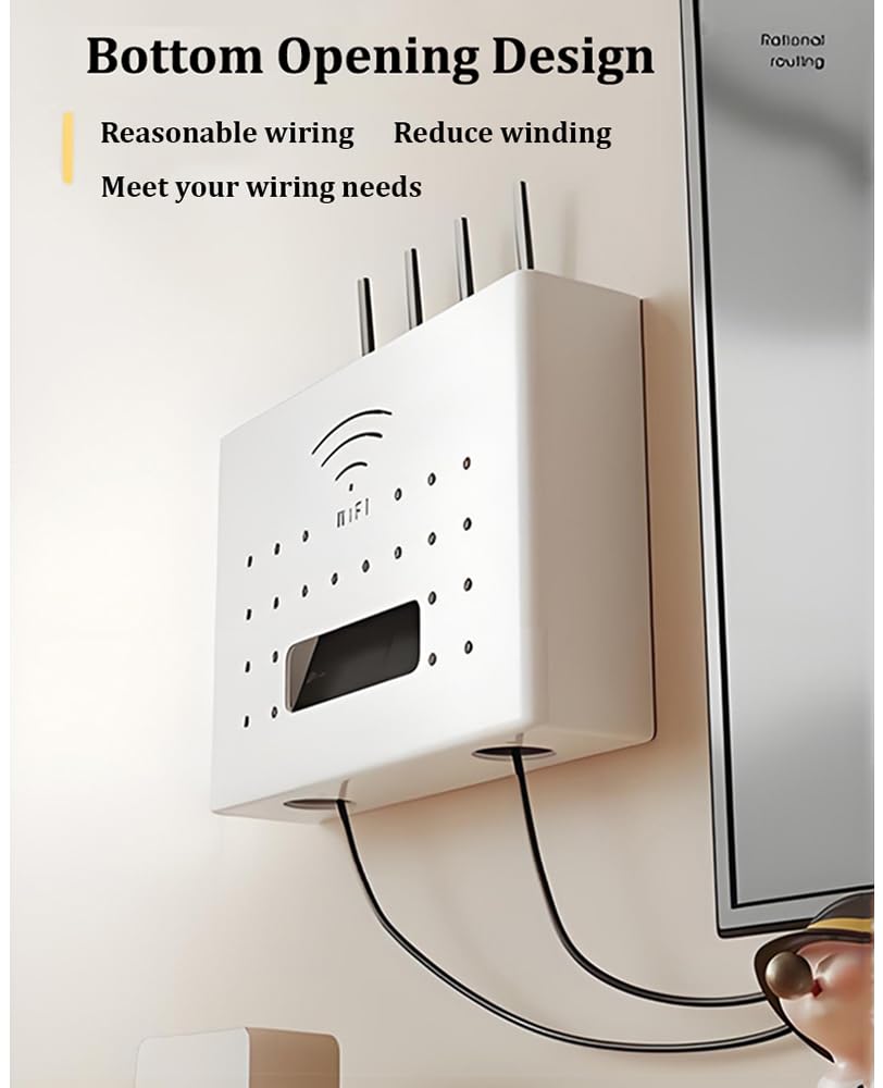 Modem Wifi, Porta Modem, Scatola Porta Cavi per Nascondere le Prese e il Router e Mettere in Ordine i Suoi Cavi(30x7x22cm,White)