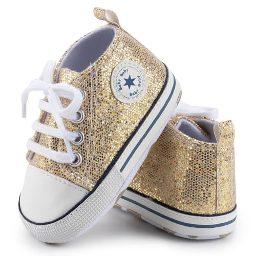 Image of Unisex Baby Girls Boys Canvas High-top Shoes, Newborn Infant Anti-Slip Soft Sole Frist Walking Breathable Sneakers