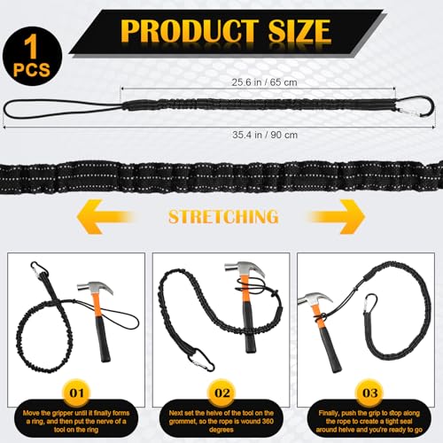 Image of LEIFIDE 1 Pc Tool Lanyard Standard Length Safety Tool Leash 17.6lb 8kg Tough Adjustable Fall Protection Tether with Aluminum Screw Lock Buckle, Shock Cord Stopper and Retractable Loop End, Black