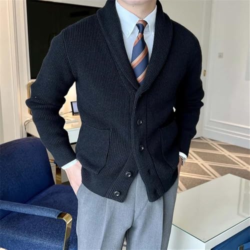 Men Shawl Collar Button Cardigan Sweater Ribbed Knitwear Long Sleeve Casual Fit Knit Pullover3