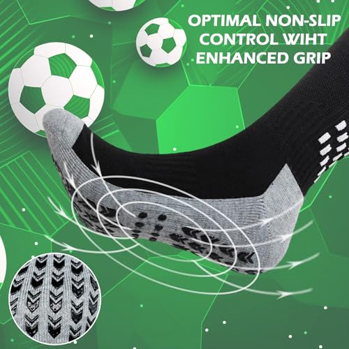 Vegove Youth Soccer Grip Cushioned Socks, Non Slip 6-10 Years Old Boy Girls, Knee High Compression Football Stockings3