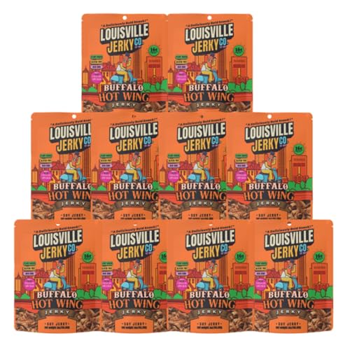Louisville Vegan Jerky - Buffalo Hot Wing Vegan and Vegetarian Meat - Lip-Smacking Jerky - Gluten-Free High Protein Vegan Snacks 18 grams of Non-GMO Soy Protein - 3 oz, 10 Pack
