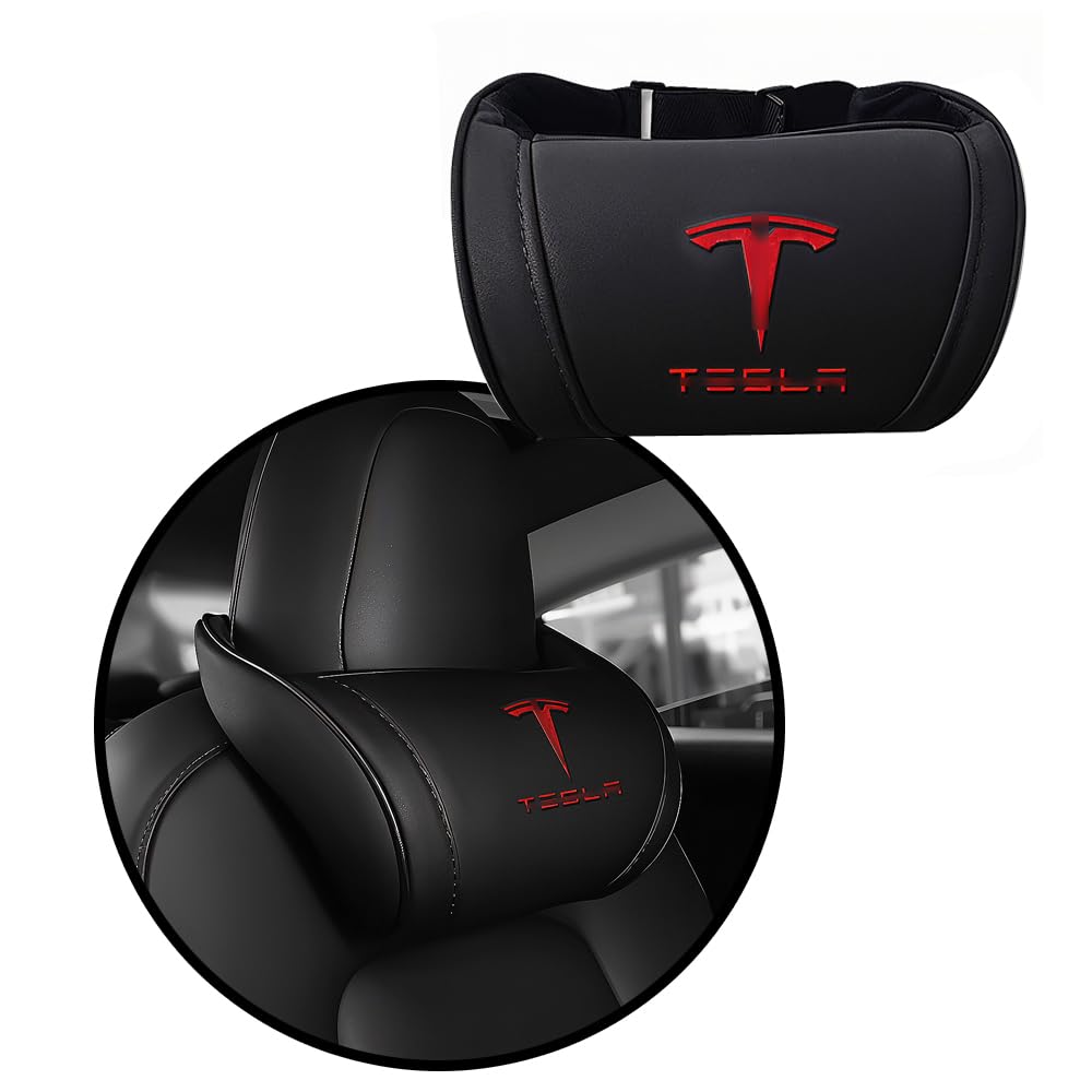 Car Headrest Neck Pillow Support Memory Foam Ergonomic Design Accessory for Driving Seat Fatigue Relief Compatible with Model S X 3 Y & Cybertruck - 1 Piece