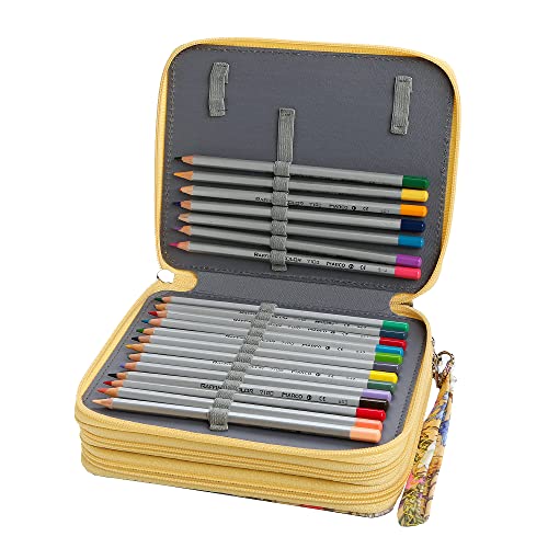 Image of 72 Slots Pencil Case Organizer w /Removal Handle Strap | 3-Layer Zipped Pencils Box Large for Colored Pencils Watercolor Pencils for Office and Travel for Artist