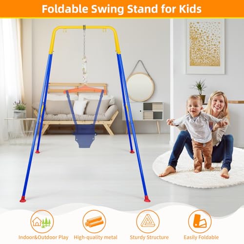 Image of Swing Stand for Kids, Foldable A-Frame Metal Frame, Indoor & Outdoor Heavy Duty Swing Stand for Most Baby Jumper /Toddler Swings /Hammock Chair, Easy to Assemble, Seat not Included