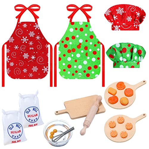 Image of Christmas Accessories Mini Doll Baker Outfit Set Include Apron Hats Rolling Pin Egg Cookie Tray Set Mixing Bowl for Xmas Decorations, Doll is Not Included (Snowflake Style)
