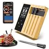Smart Wireless Meat Thermometer - 4 Ceramics Probes,Upgraded Large Split Screen, Temperature Alert, Long-Range Bluetooth App or Host Control for iOS & Android, Perfect for BBQ, Oven, Grill, Kitchen