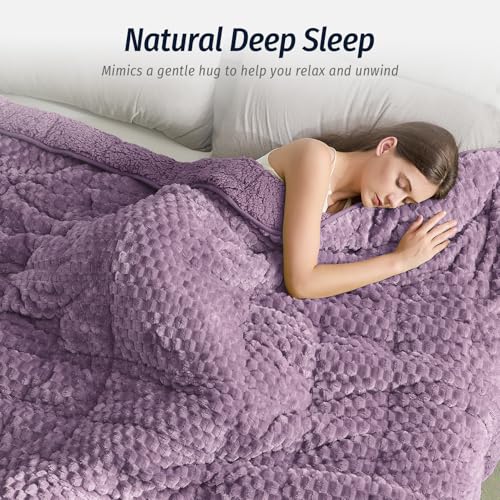 Wemore Fleece Weighted Blanket for Adults (60" x 80" 20lbs, Purple), Dual Sided Cozy Soft Sherpa Heavy Blanket, 3D Imitation Turtle Shell Warm Jacquard Flannel Weighted Blankets for Couch and Bed