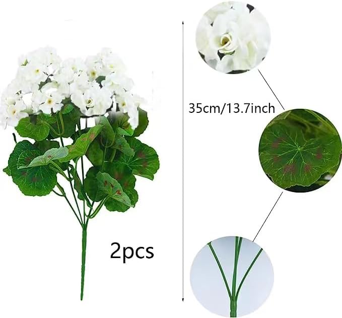 FERIAL 2Pcs Artificial Geraniums Silk Flowers Outdoor Artificial White Geranium Bush Faux Flowers Geraniums for Floral Home Decor Indoor Garden Patio Grave Cemetary Vase Table Centerpiece… - Image 2
