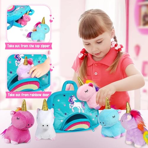 Image of KMUYSL Toys for 18 Months+ Year Old Girls, Plush Stuffed Animal with 5 Unicorn Babies in Plush Bag Toy, Soft Plush Toys Set, Christmas Birthday Gifts for 2 3 4 5 6 7 8 Girls Boys Baby, Toddler, Kids
