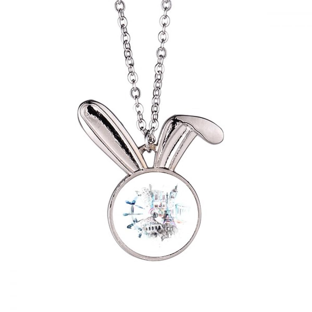Collier lapin Tour Eiffel et Big Ben avec pendentif globe original