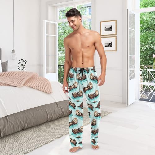 Men’s Cute Sea Otters Pajama Pants with Pockets, Comfortable Lounge Sleep Bottoms#355 6