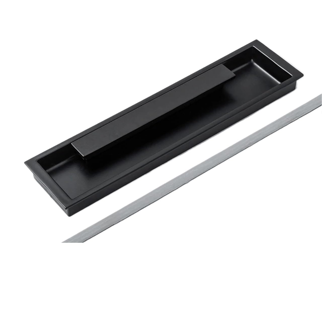 ATEUXOL Recessed Door Handles Invisible Gold Kitchen Cabinet Handle Embedded Sliding Door Zinc Alloy Recessed Furniture Wardrobe Hardware Drawer Pulls(Matte Black 192mm)