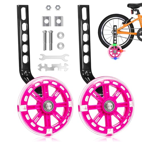 Idota Stützräder, Fahrrad Stützräder Kinderfahrrad Hilfsräder für Kinder mit Mute Flash Räder Einstellbare Sicherheitsstützräder Universal Hilfsräder für 12 14 16 18 20 Zoll Single Speed Bike - Rosa