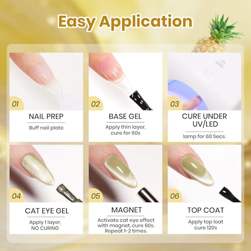 Image of Beetles Pineapple Iced Tea Yellow Cat Eye Gel Nail Polish - 9ML Glitter Yellow Cat Eye Spring Gel Polish Magnetic Shimmer Effect Soak Off UV Nail Art Design Salon DIY Manicure Gift for Women