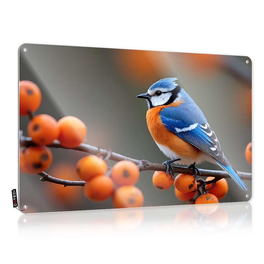 Fzfn Colour A Colorful Bird Perches On A Branch Adorned With Bright Orange Berries Decor Tiki Bar Decorations | Simple Essentials Decorative Wall Art(20X30cm)