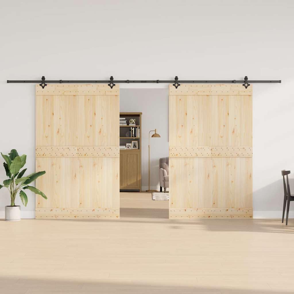 Juego de herrajes para puerta corredera de acero con recubrimiento en polvo de 427 cm de longitud con tope y ruedas para puertas de granero, soporta hasta 100 kg, adecuado para puerta de casa