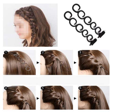 2Pcs/set Women Hair Braiding Tool Twist Plait Wave Braid Clip Stick Bun Maker Centipede Shape Women Hair Styling Tool (black)