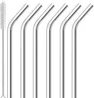 Kit De Canudos Em Inox 7 Peças 21cm Grande Com 6 Canudos E Uma Escova Para Higienização Limpeza Reutilizável Ecológico Para Sucos E Coquetéis