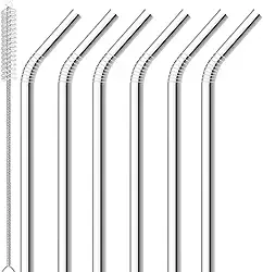 Kit De Canudos Em Inox 7 Peças 21cm Grande Com 6 Canudos E Uma Escova Para Higienização Limpeza Reutilizável Ecológico Para Sucos E Coquetéis