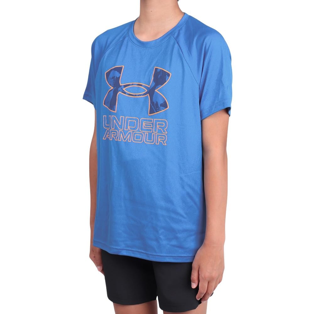 Boys' Tech Hybrid Printed Fill Short-Sleeve T-Shirt, (406) Photon Blue / / Atomic, Medium
